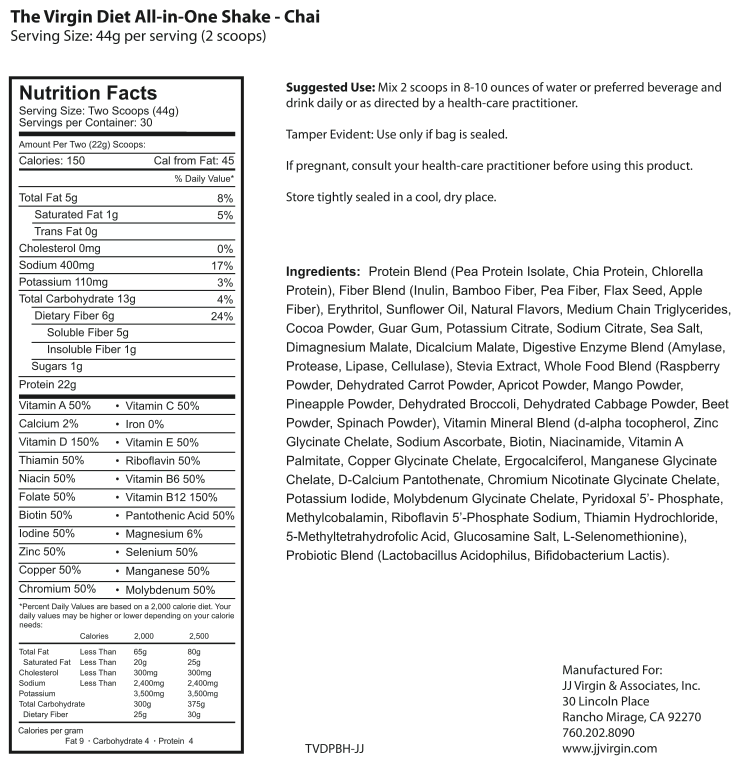 JJ Virgin Chai Shake Nutrition Info